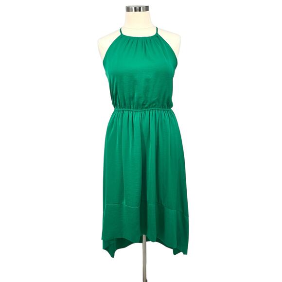 Banana Republic Kelly Green Halter Dress 14 High Low Pockets Lined Sleeveless - Picture 3 of 12